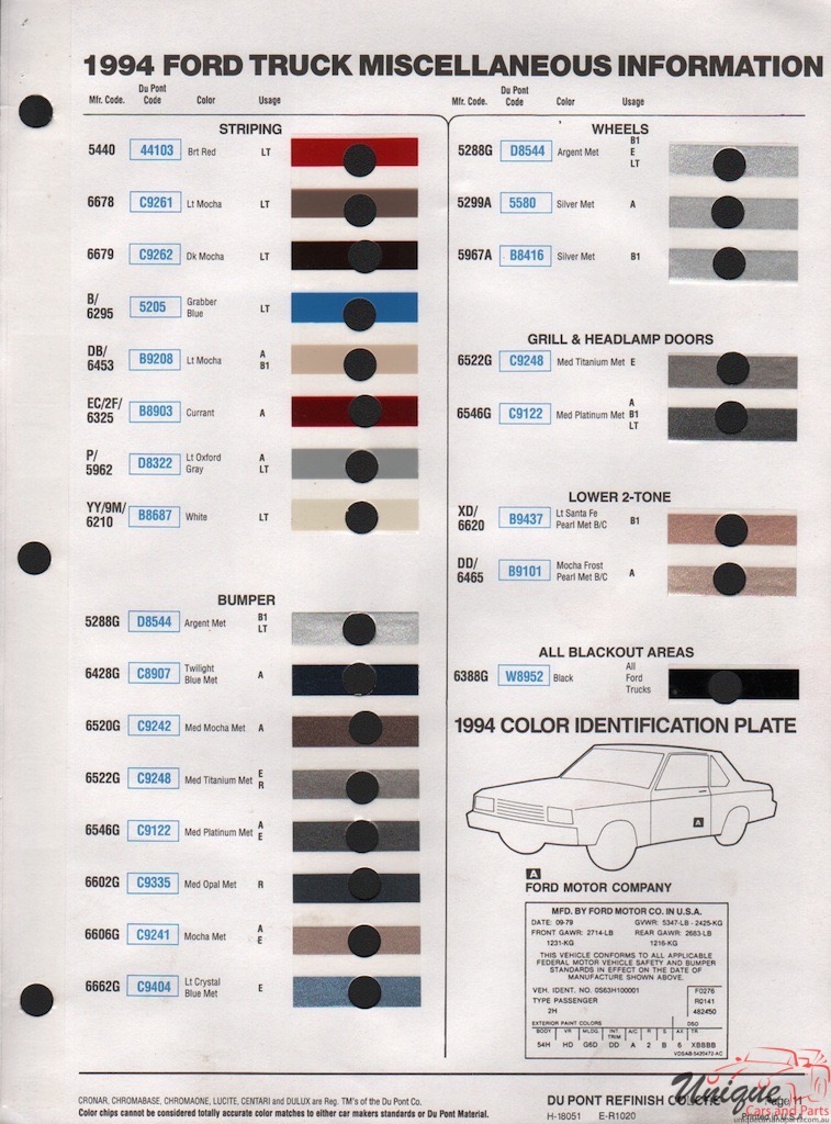 1994 Ford Paint Charts DuPont 4